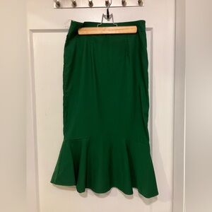 Pencil Green Skirt with Ruffle Bottom